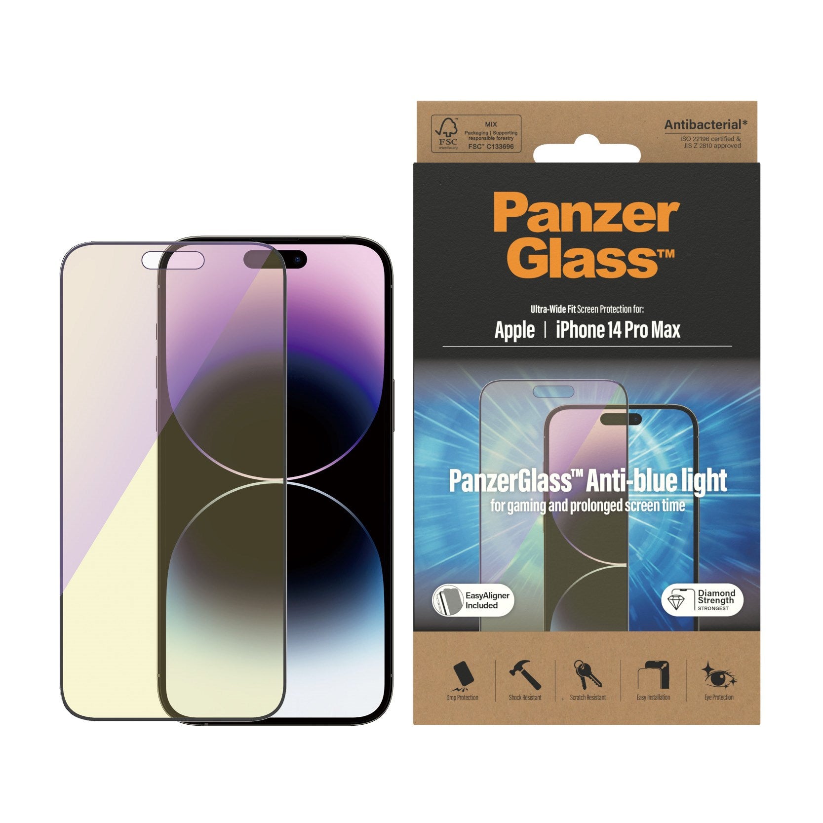 PanzerGlass® Anti-blue light Screen Protector iPhone 14 Pro Max | Ultra-Wide Fit w. EasyAligner